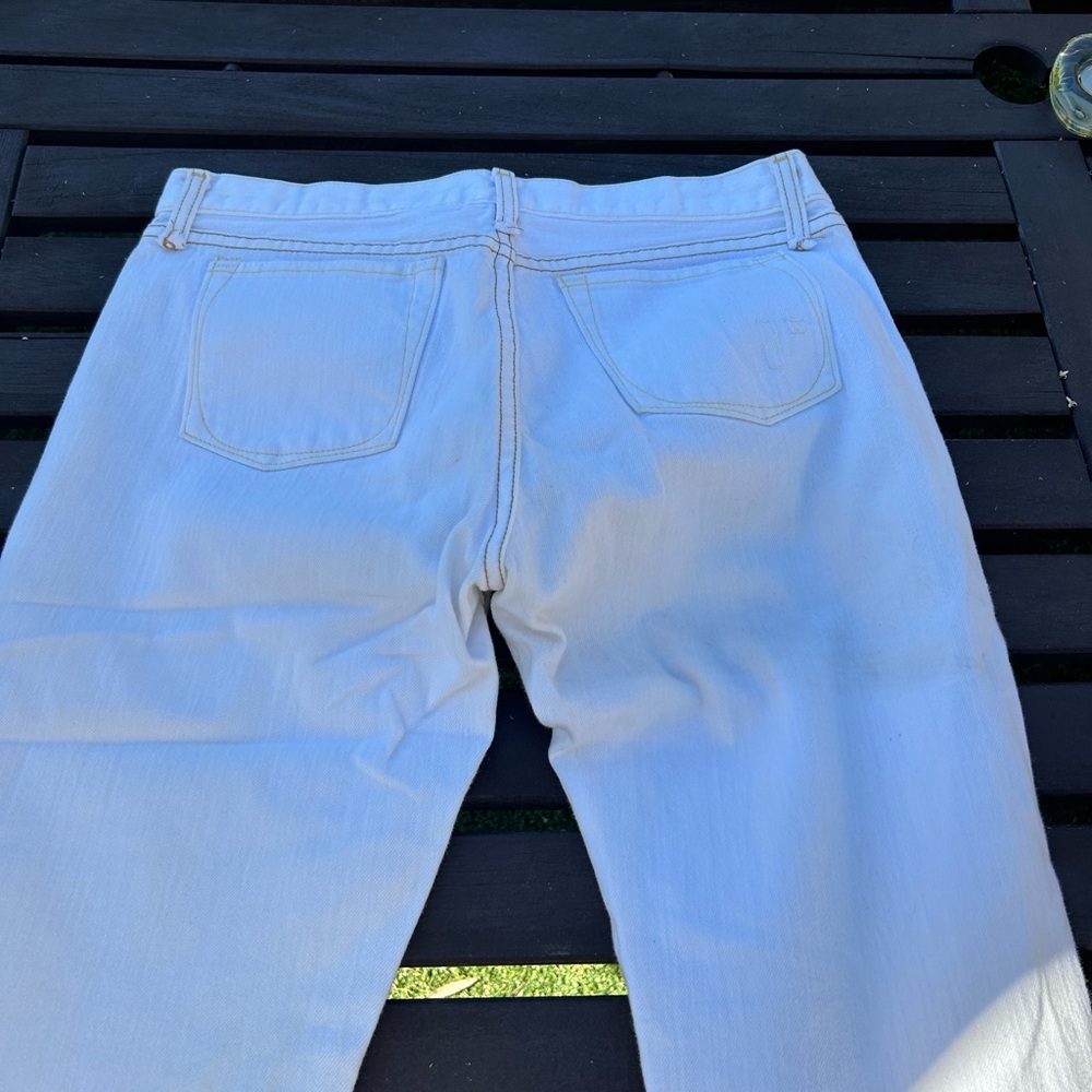 Rogan Men’s White Denim Jeans Size 29 Waist, Gold Stitching Made In Usa View 5